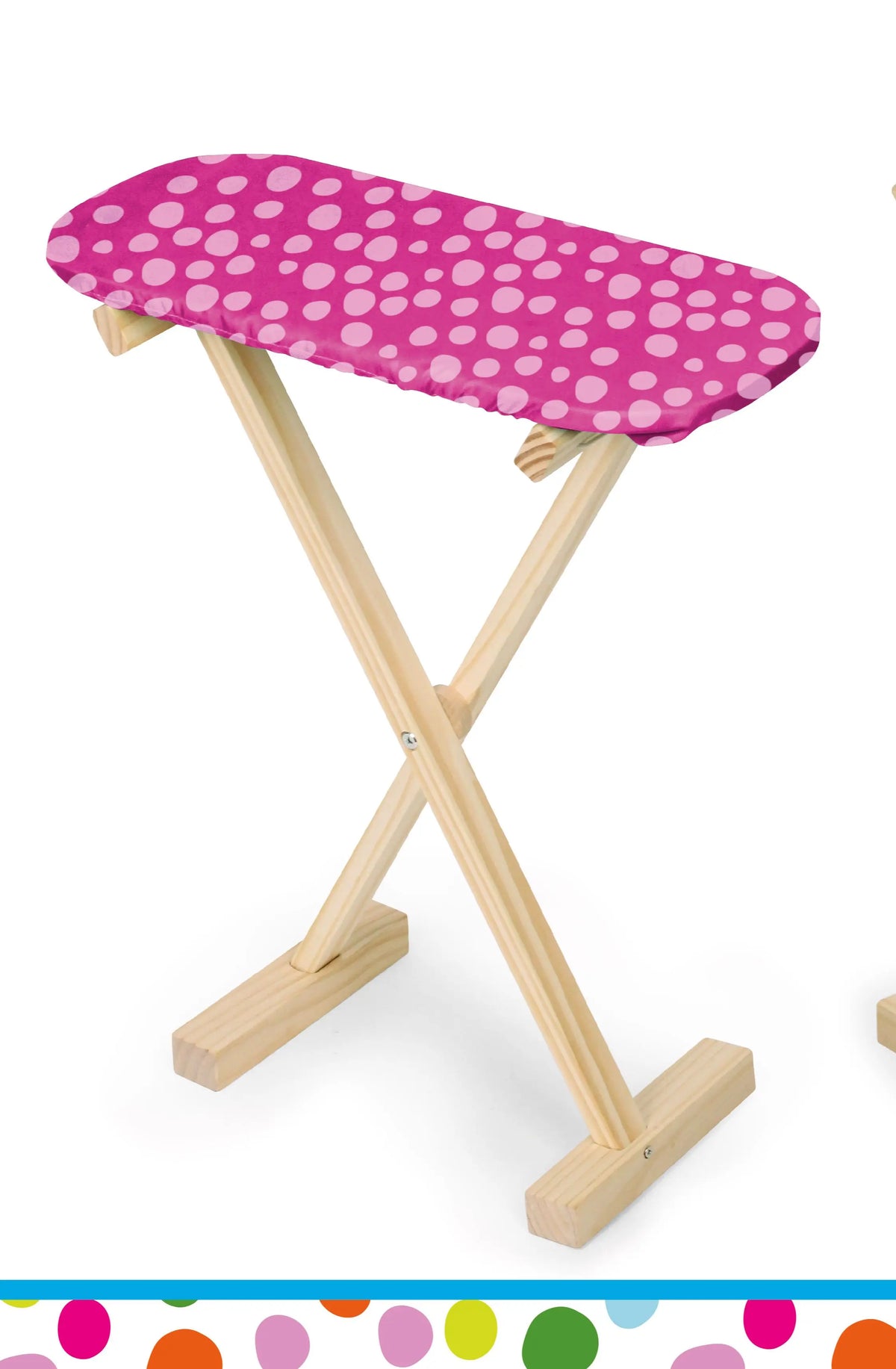 Tabla de planchar de juguete con funda de lunares y patas de madera