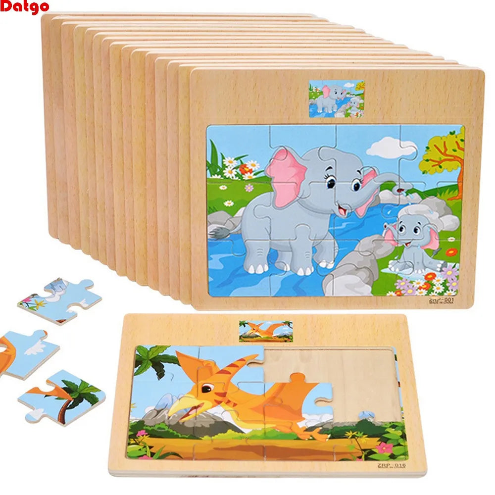 Puzles de madera de 12 piezas con dibujos de animales