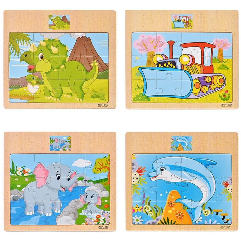 Cuatro puzles de madera de 12 piezas