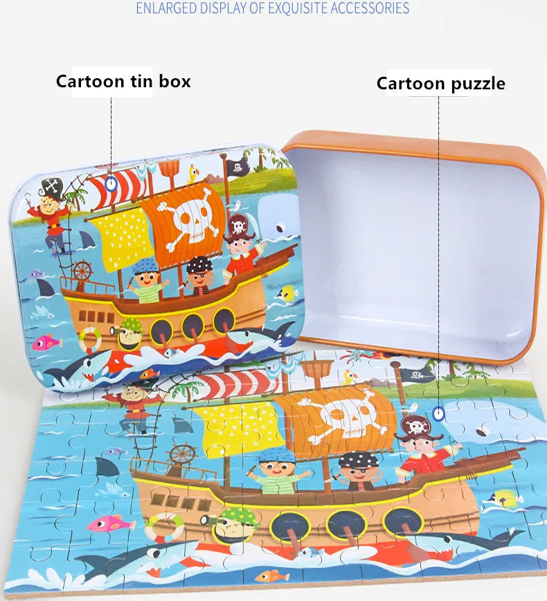 Puzle de barco pirata montado junto a su caja