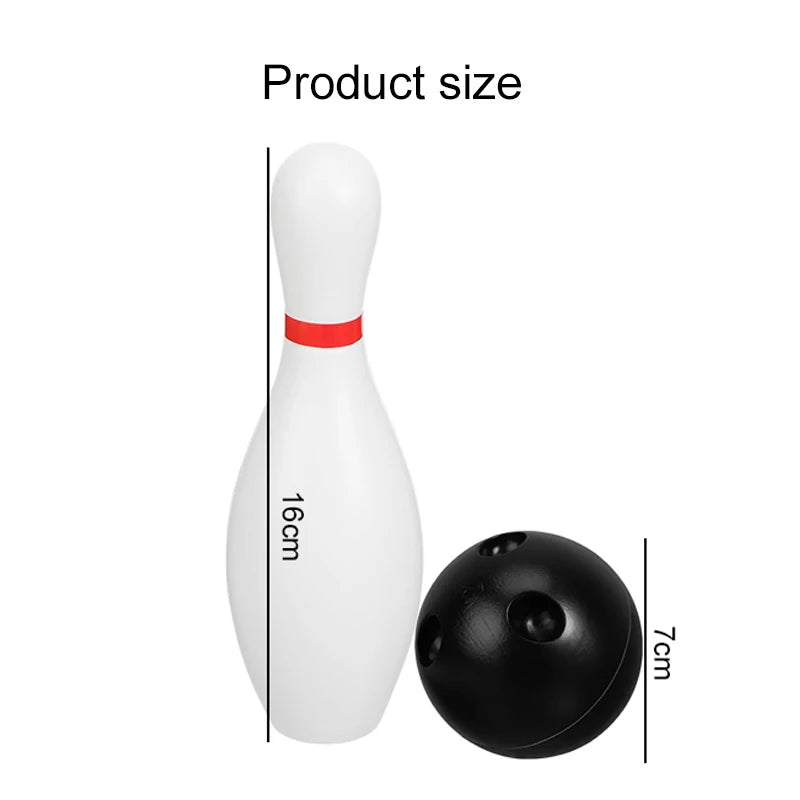 Medidas de los bolos blancos, 16 cm de alto, y de su bola, 7 cm