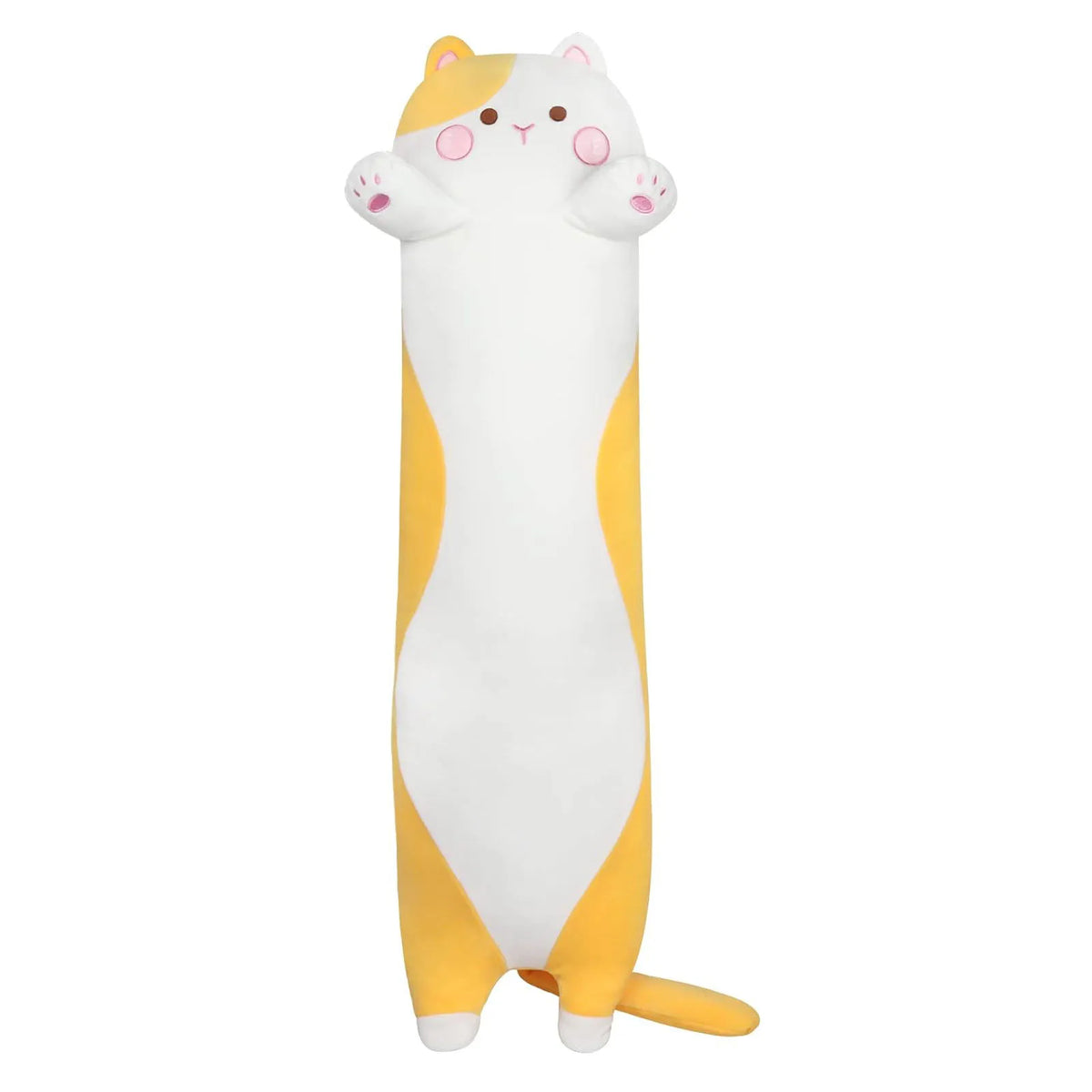 Peluche de gato gigante de 90 cm en color amarillo y blanco, de frente
