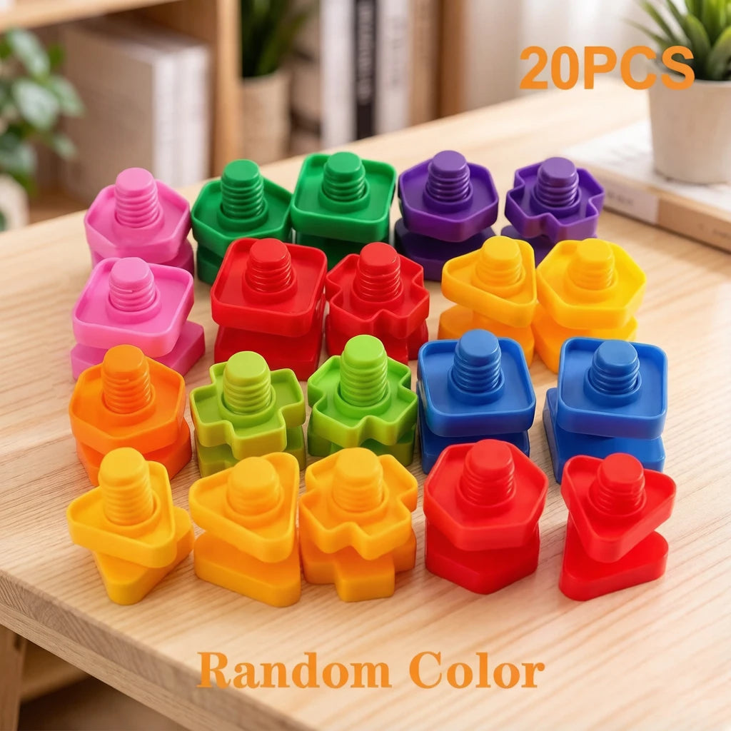 Tuercas y tornillos grandes de colores, 20 piezas