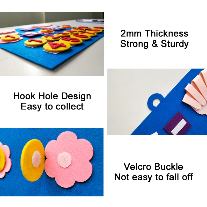 Detalles del tablero: fieltro de 2 mm, agujero y velcro