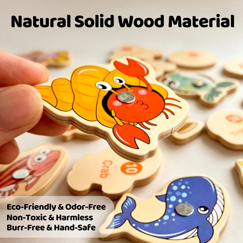 Animales marinos de madera pintada con su imán