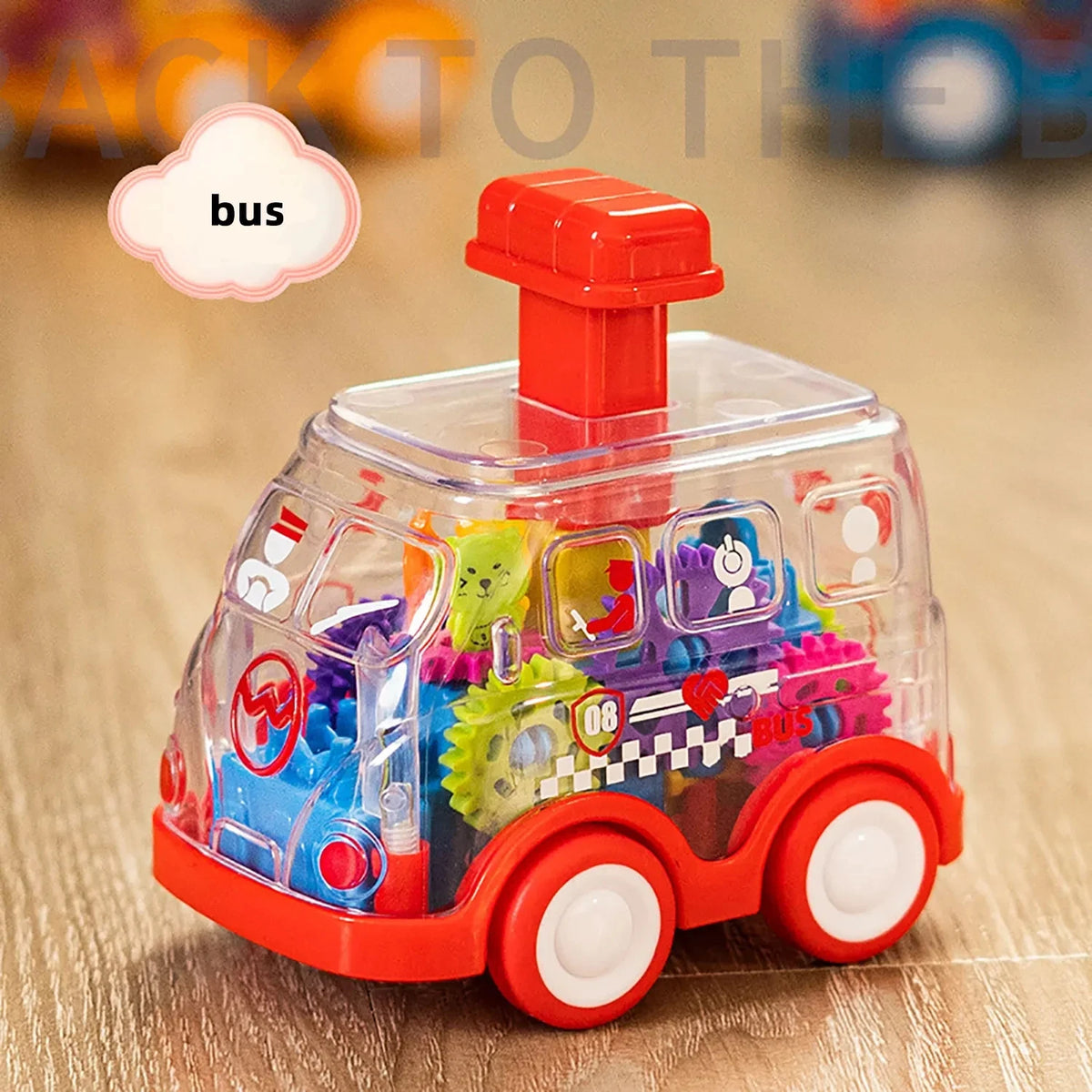 Coche de Engranajes Transparente · Autobús rojo