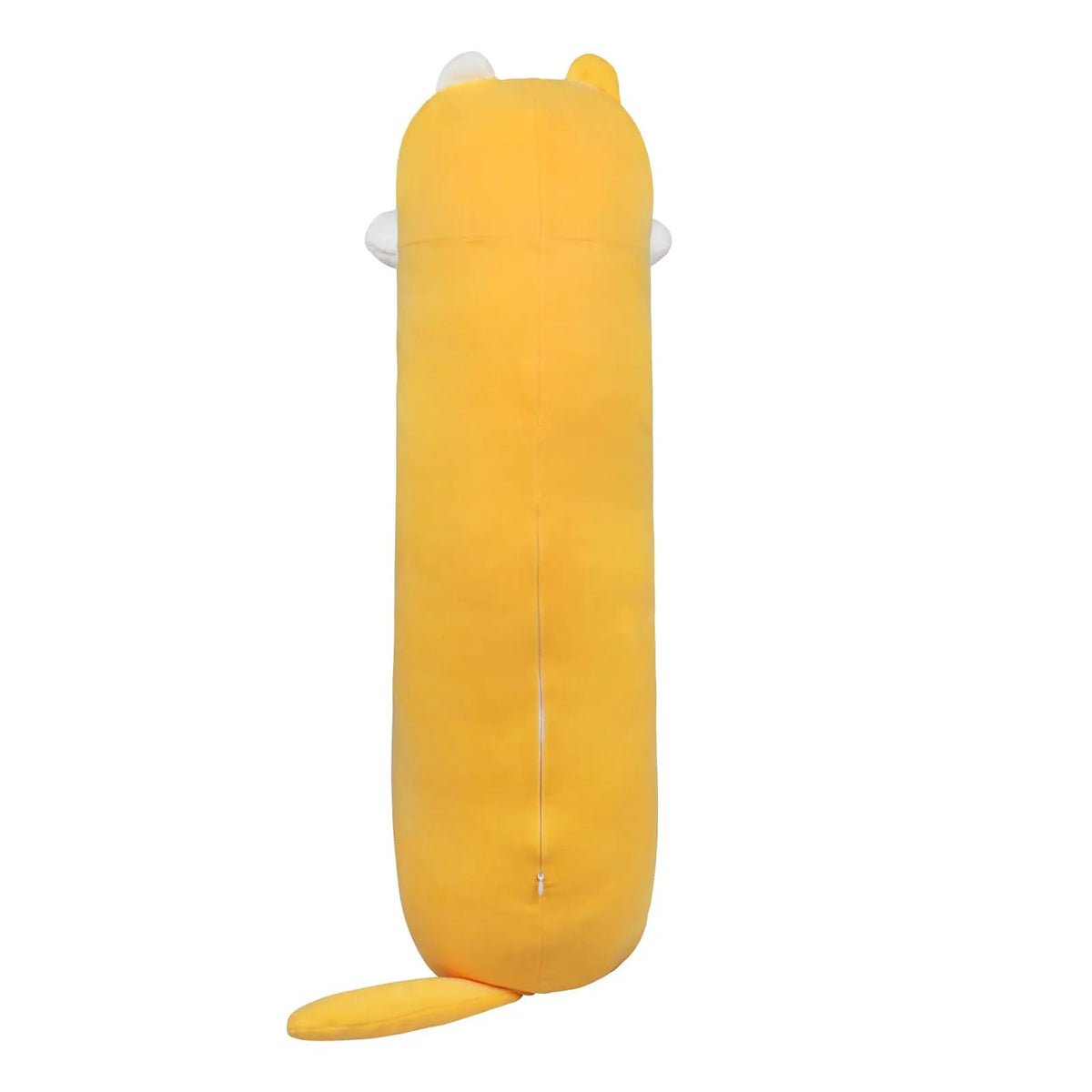 Gato de peluche amarillo visto de espaldas