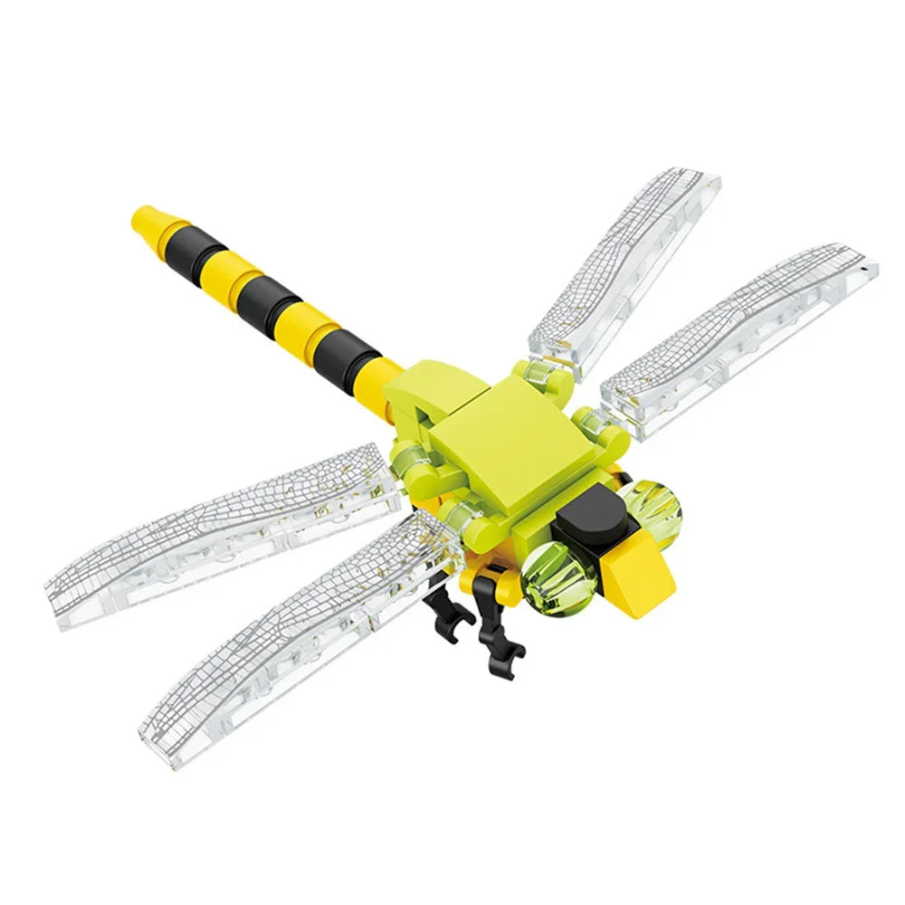 Libélula de bloques amarilla con alas transparentes, de 53 piezas