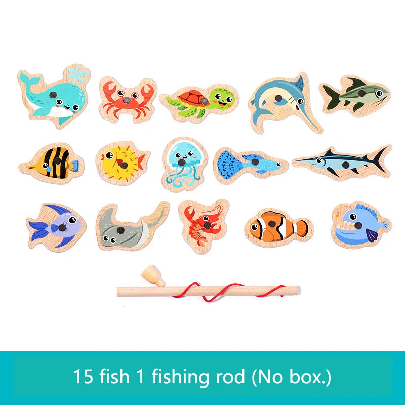 Juego de Pesca Magnética de Madera · 15 peces y 1 caña