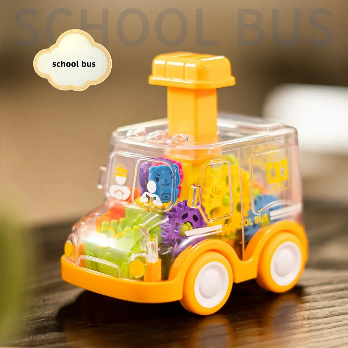Coche de Engranajes Transparente · Autobús escolar amarillo